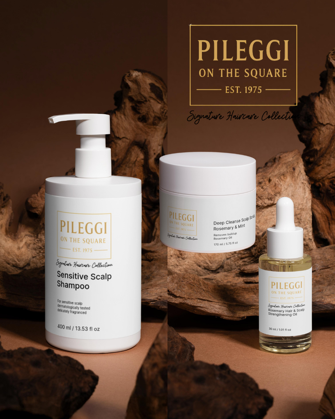 Luxury hair and scalp care products elegantly displayed — nourishing treatments designed to restore balance, shine, and vitality.